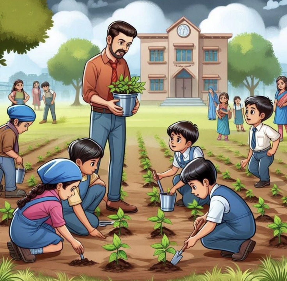 Students caring for plants