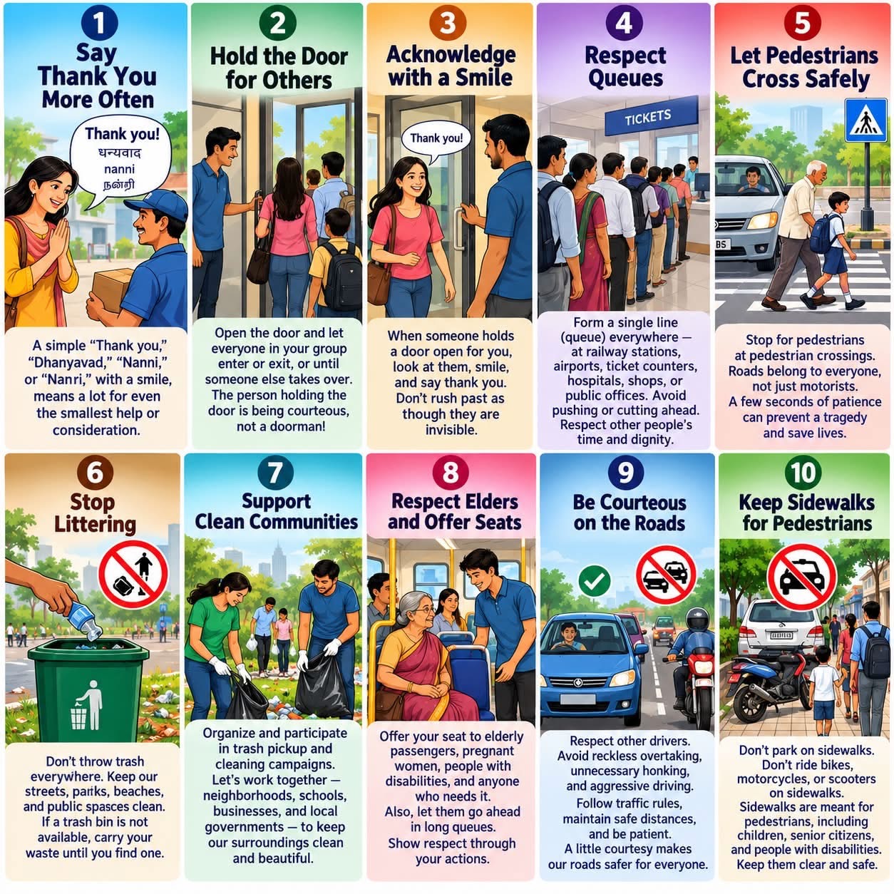 Infographic of ten simple changes for a more courteous India